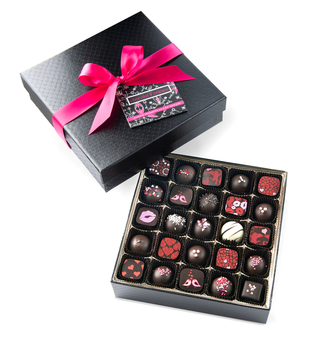 18 Piece Valentine heart shaped chocolate box with truffles & bonbons -  Chocolat Celeste